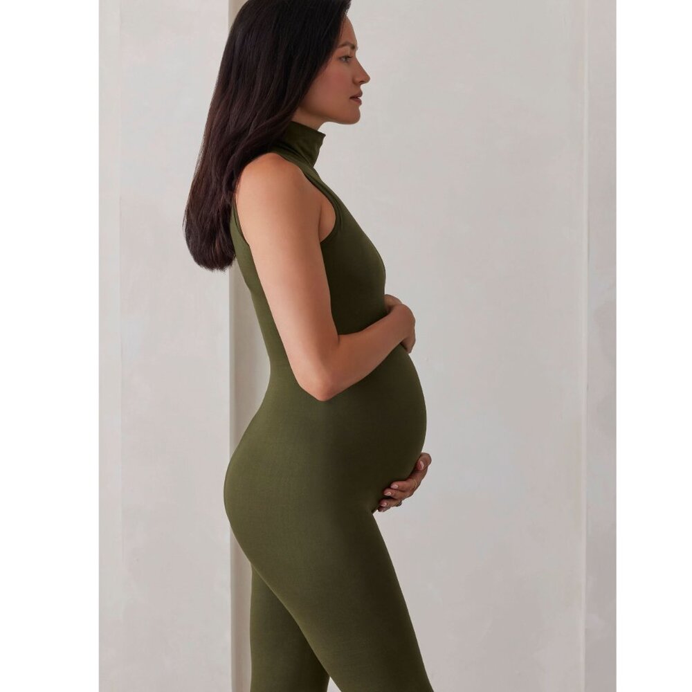 Sleeveless Turtleneck Olive Green Maternity Jumpsuit